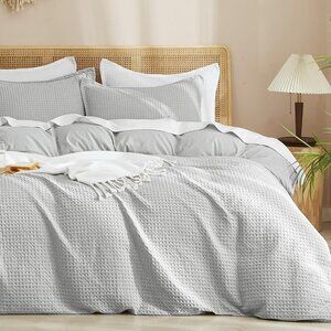 PHF Waffle Weave Duvet Cover Set Queen Size